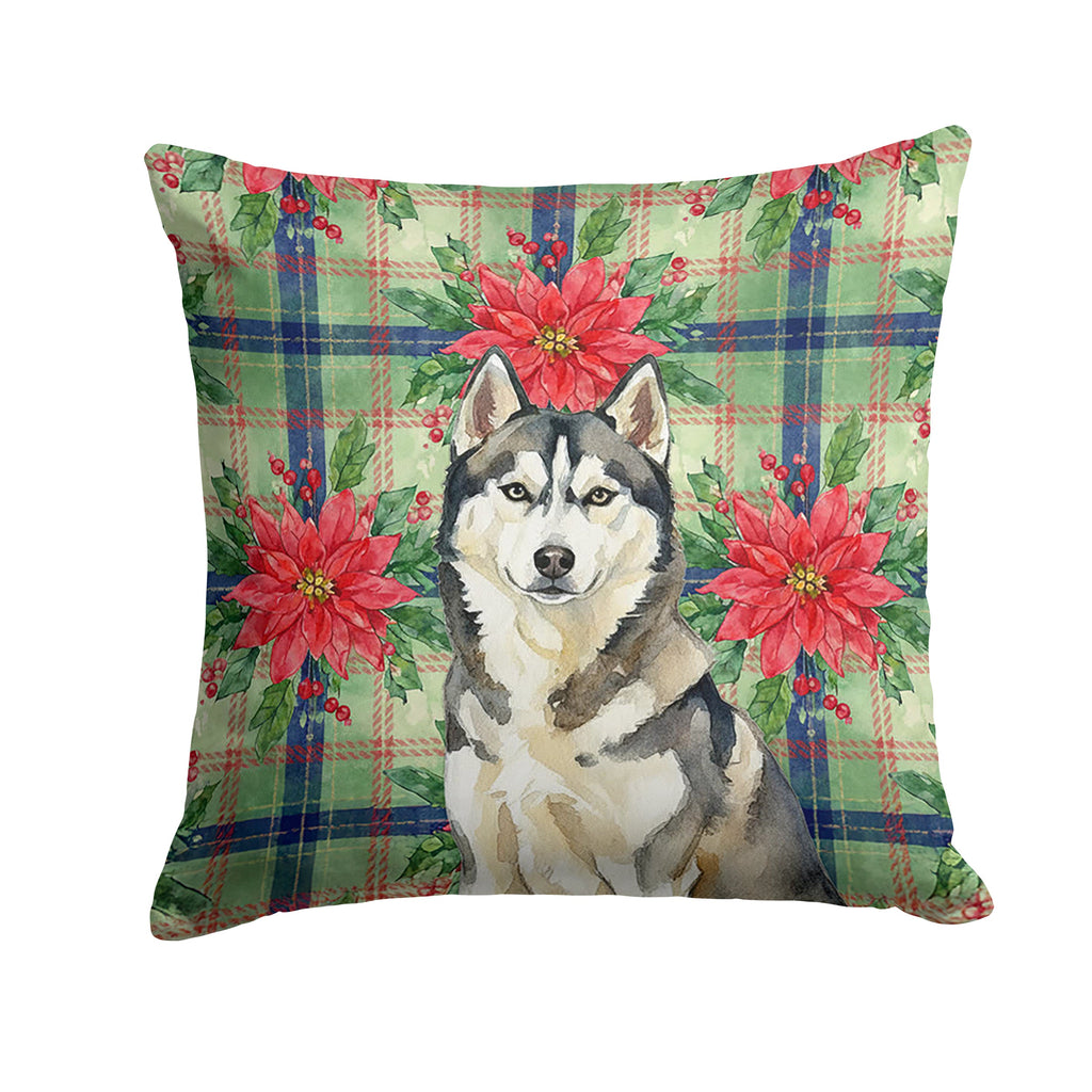Agouti Siberian Husky Christmas PoinsettIas Decorative Throw Pillow 14x14 Indoor Outdoor Accent Cushion, Fabric Cover with Insert for Sofa, Bed, Porch & Living Room