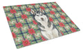 Siberian Husky Christmas PoinsettIas Cutting Board Tempered Glass Kitchen Cutting Surface, Heat Resistant Chopping, Non-Slip Feet, Food Prep & Serving