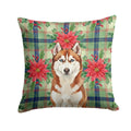 Red and White Siberian Husky Christmas PoinsettIas Decorative Throw Pillow 18x18 Indoor Outdoor Accent Cushion, Fabric Cover with Insert for Sofa, Bed, Porch & Living Room