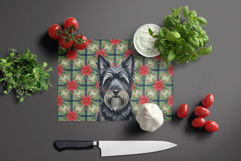 Black Skye Terrier Christmas PoinsettIas Cutting Board Tempered Glass Kitchen Cutting Surface, Heat Resistant Chopping, Non-Slip Feet, Food Prep & Serving