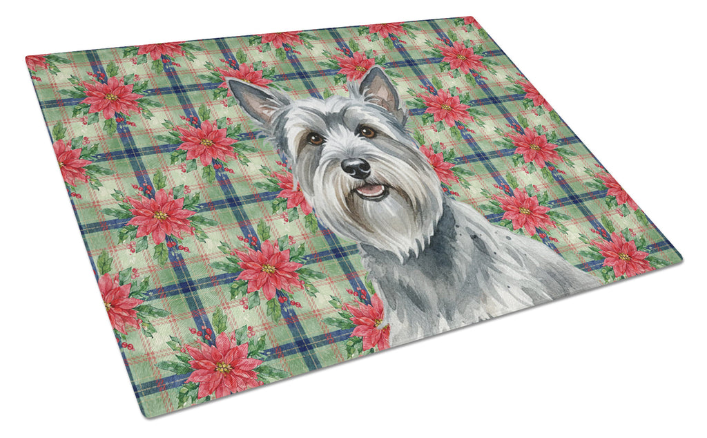 Gray Skye Terrier Christmas PoinsettIas Cutting Board Tempered Glass Kitchen Cutting Surface, Heat Resistant Chopping, Non-Slip Feet, Food Prep & Serving
