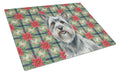 Gray Skye Terrier Christmas PoinsettIas Cutting Board Tempered Glass Kitchen Cutting Surface, Heat Resistant Chopping, Non-Slip Feet, Food Prep & Serving