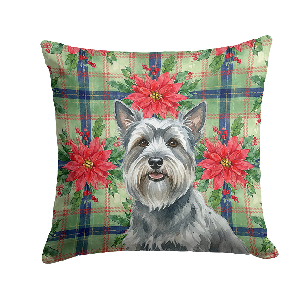 Gray Skye Terrier Christmas PoinsettIas Decorative Throw Pillow 18x18 Indoor Outdoor Accent Cushion, Fabric Cover with Insert for Sofa, Bed, Porch & Living Room