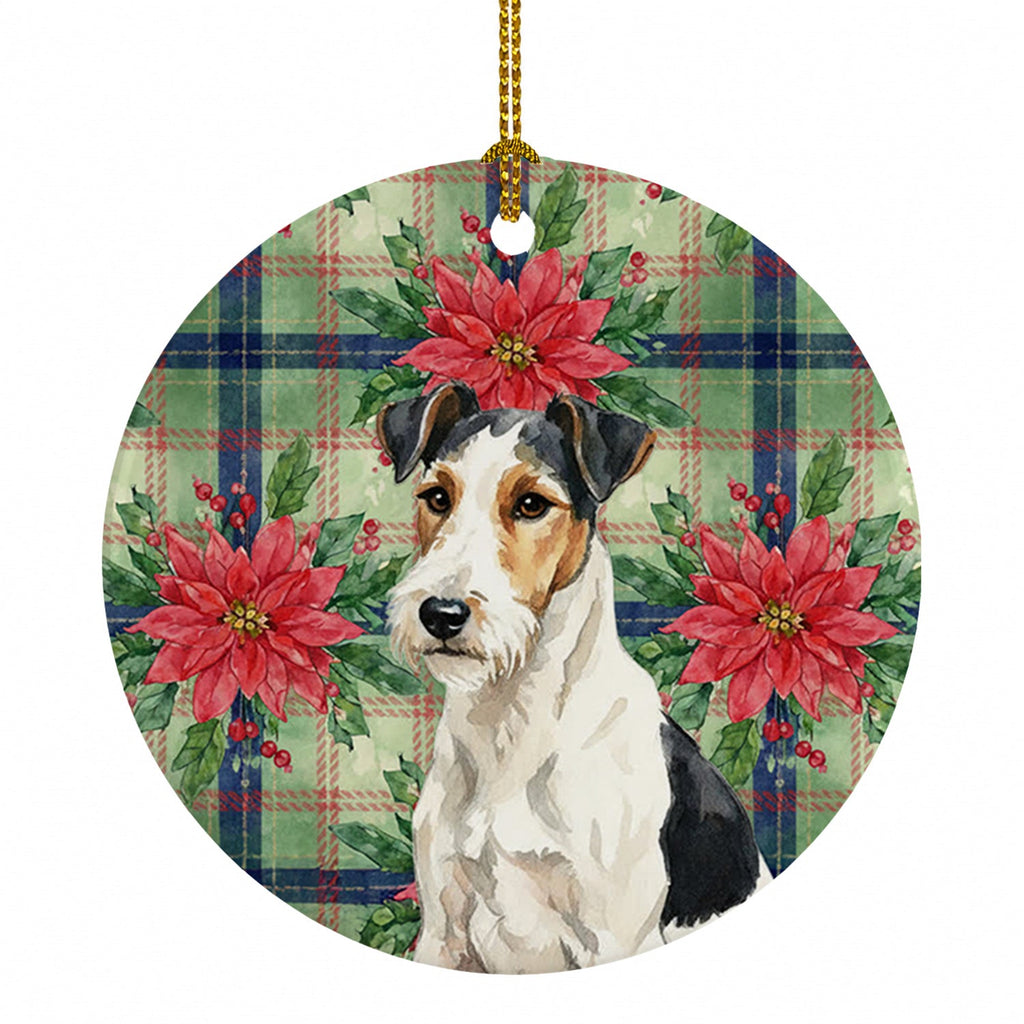 Smooth Fox Terrier Christmas PoinsettIas Ceramic Ornament Christmas Tree Hanging Decorations for Home Christmas Holiday, Party, Gift, 3 in, Multicolor