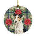 Smooth Fox Terrier Christmas PoinsettIas Ceramic Ornament Christmas Tree Hanging Decorations for Home Christmas Holiday, Party, Gift, 3 in, Multicolor