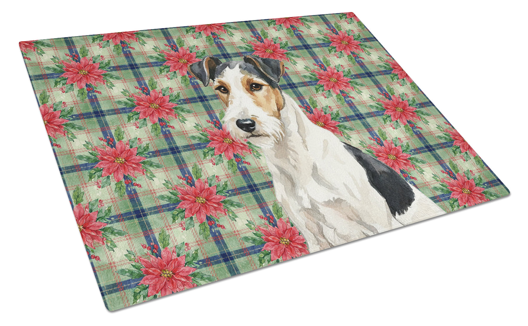 Smooth Fox Terrier Christmas PoinsettIas Cutting Board Tempered Glass Kitchen Cutting Surface, Heat Resistant Chopping, Non-Slip Feet, Food Prep & Serving