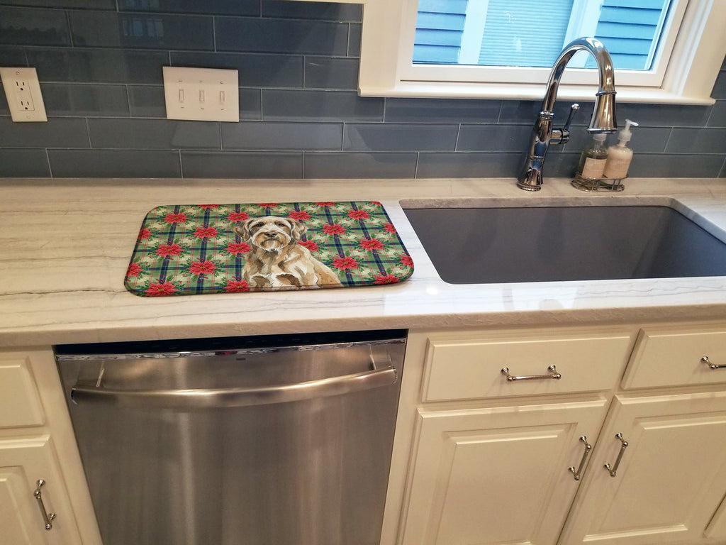 Spinone Italiano Christmas PoinsettIas Dish Drying Mat Absorbent Dish Drying Mat Pad for Kitchen Counter Dish Drainer Mat for Countertop, 14 x 21", Multicolor