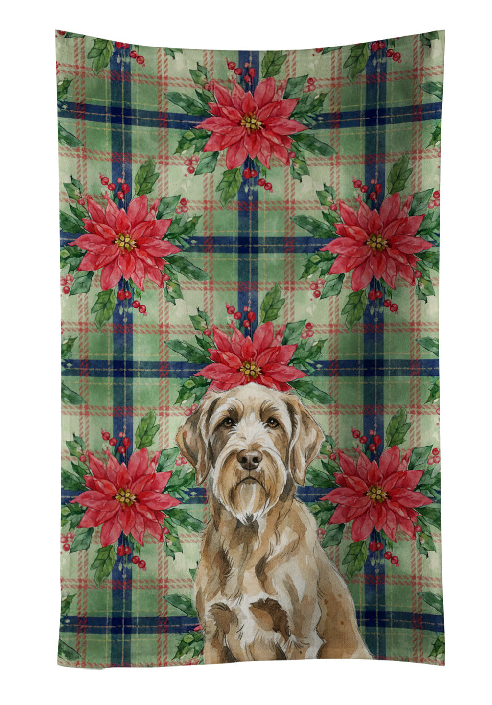 Spinone Italiano Christmas PoinsettIas Kitchen Towel Velour Plush Front and Cotton Loop Back Machine Washable
