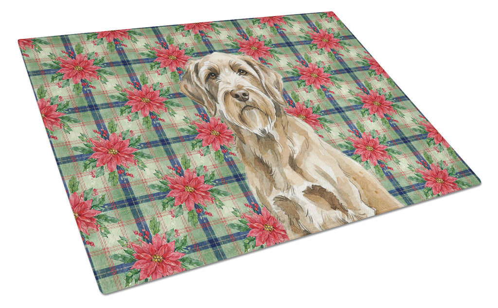 Spinone Italiano Christmas PoinsettIas Cutting Board Tempered Glass Kitchen Cutting Surface, Heat Resistant Chopping, Non-Slip Feet, Food Prep & Serving