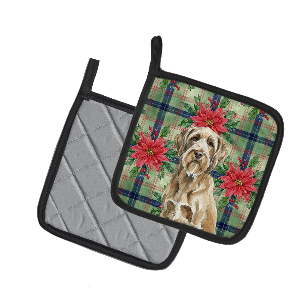 Spinone Italiano Christmas PoinsettIas Pot Holder Set of 2 Heat Resistant Quilted Hot Pads 7.5 x 7.5 Inch, Insulated Kitchen Trivets for Cooking & Baking