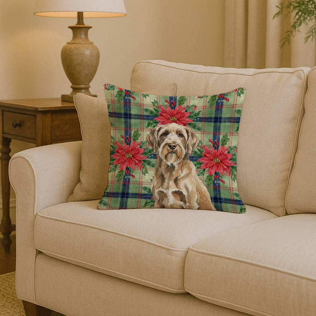 Spinone Italiano Christmas PoinsettIas Decorative Throw Pillow 14x14 Indoor Outdoor Accent Cushion, Fabric Cover with Insert for Sofa, Bed, Porch & Living Room