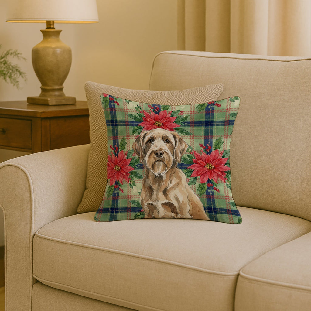 Spinone Italiano Christmas PoinsettIas Decorative Throw Pillow 18x18 Indoor Outdoor Accent Cushion, Fabric Cover with Insert for Sofa, Bed, Porch & Living Room