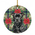 Black Staffordshire Bull Terrier Christmas PoinsettIas Ceramic Ornament Christmas Tree Hanging Decorations for Home Christmas Holiday, Party, Gift, 3 in, Multicolor