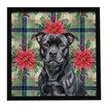 Black Staffordshire Bull Terrier Christmas PoinsettIas Framed Metal Print Bathroom, Kitchen, Office, Home Decor Wall Art Ready to Hang, Square, 8X8