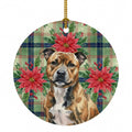 Brindle Staffordshire Bull Terrier Christmas PoinsettIas Ceramic Ornament Christmas Tree Hanging Decorations for Home Christmas Holiday, Party, Gift, 3 in, Multicolor