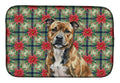 Brindle Staffordshire Bull Terrier Christmas PoinsettIas Dish Drying Mat Absorbent Dish Drying Mat Pad for Kitchen Counter Dish Drainer Mat for Countertop, 14 x 21", Multicolor