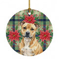 Fawn Staffordshire Bull Terrier Christmas PoinsettIas Ceramic Ornament Christmas Tree Hanging Decorations for Home Christmas Holiday, Party, Gift, 3 in, Multicolor