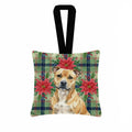 Fawn Staffordshire Bull Terrier Christmas PoinsettIas Hanging Square Fabric Ornament 3.5 � 3.5 Decorative Door-Knob & Tree Hanger, Soft Fabric