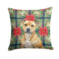Fawn Staffordshire Bull Terrier Christmas PoinsettIas Decorative Throw Pillow 18x18 Indoor Outdoor Accent Cushion, Fabric Cover with Insert for Sofa, Bed, Porch & Living Room