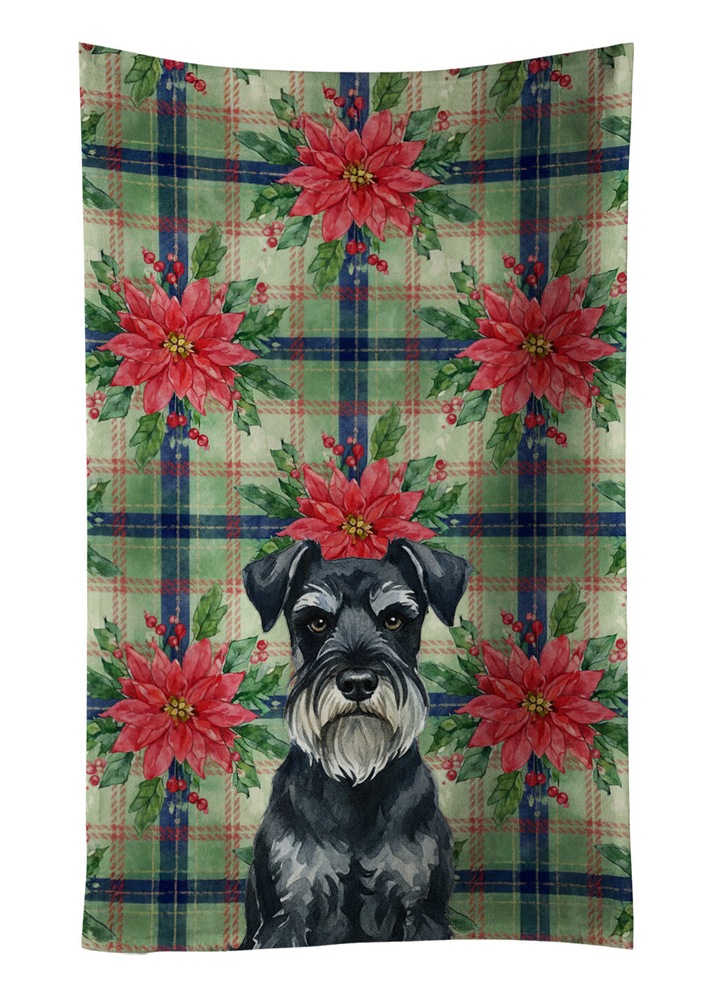 Standard Schnauzer Christmas PoinsettIas Kitchen Towel Velour Plush Front and Cotton Loop Back Machine Washable