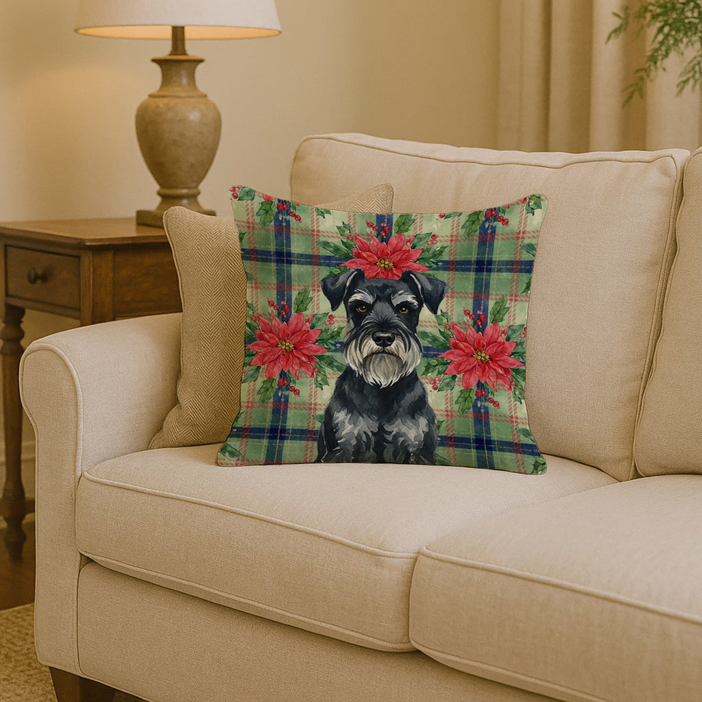 Standard Schnauzer Christmas PoinsettIas Decorative Throw Pillow 14x14 Indoor Outdoor Accent Cushion, Fabric Cover with Insert for Sofa, Bed, Porch & Living Room