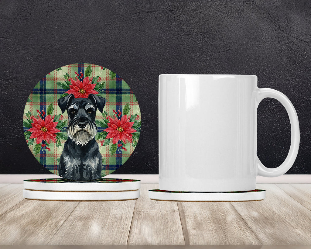 Standard Schnauzer Christmas PoinsettIas Large Sandstone Coasters Pack of 4 Absorbent Round Coasters Decor Gifts for Men or Women, 4 in, Multicolor