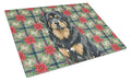 Black and Tan Tibetan Mastiff Christmas PoinsettIas Cutting Board Tempered Glass Kitchen Cutting Surface, Heat Resistant Chopping, Non-Slip Feet, Food Prep & Serving