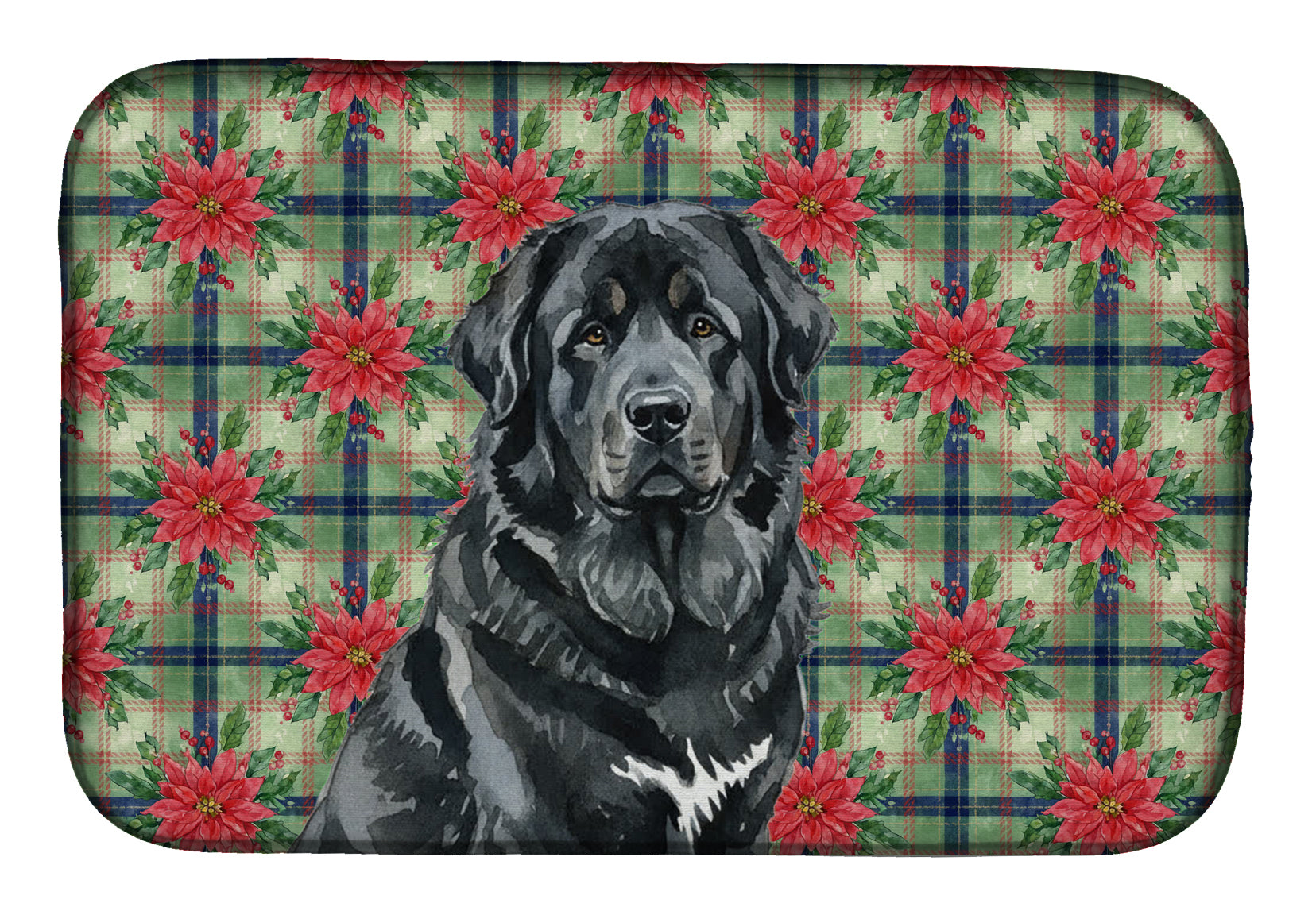 Black Tibetan Mastiff Christmas PoinsettIas Dish Drying Mat Absorbent Dish Drying Mat Pad for Kitchen Counter Dish Drainer Mat for Countertop, 14 x 21", Multicolor