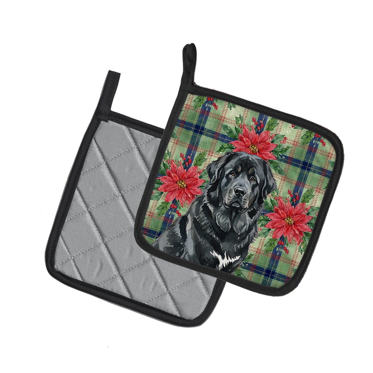 Black Tibetan Mastiff Christmas PoinsettIas Pot Holder Set of 2 Heat Resistant Quilted Hot Pads 7.5 x 7.5 Inch, Insulated Kitchen Trivets for Cooking & Baking