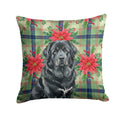 Black Tibetan Mastiff Christmas PoinsettIas Decorative Throw Pillow 14x14 Indoor Outdoor Accent Cushion, Fabric Cover with Insert for Sofa, Bed, Porch & Living Room