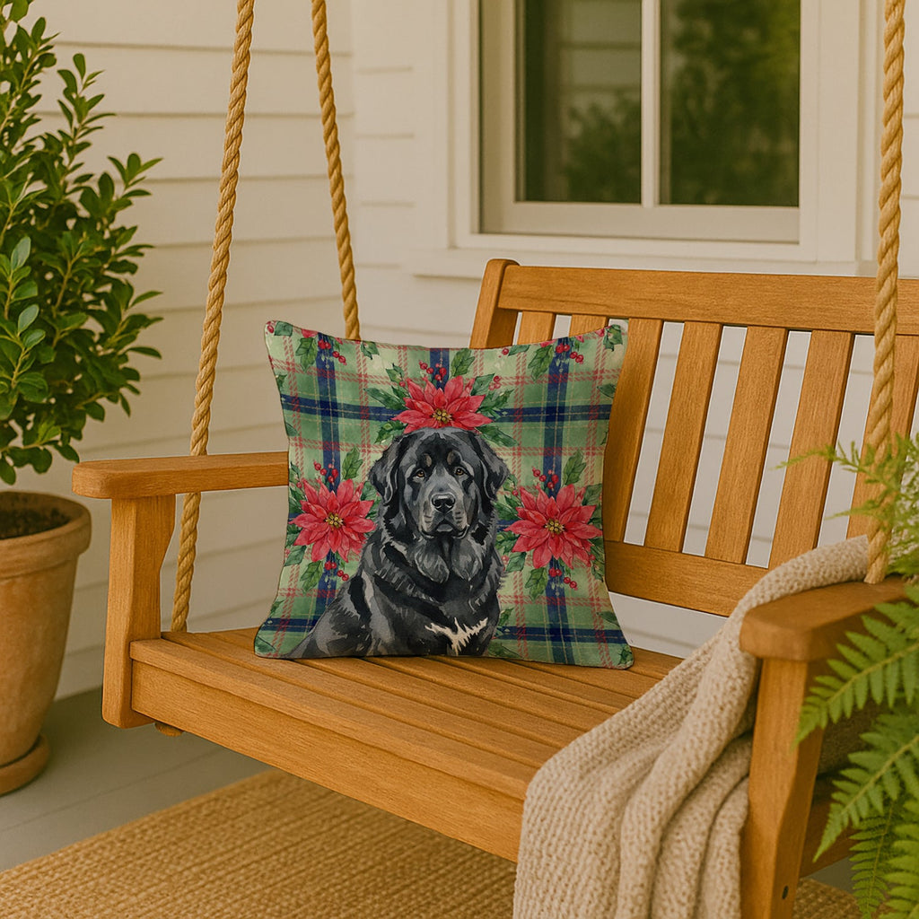 Black Tibetan Mastiff Christmas PoinsettIas Decorative Throw Pillow 18x18 Indoor Outdoor Accent Cushion, Fabric Cover with Insert for Sofa, Bed, Porch & Living Room