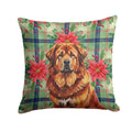 Red Gold Tibetan Mastiff Christmas PoinsettIas Decorative Throw Pillow 14x14 Indoor Outdoor Accent Cushion, Fabric Cover with Insert for Sofa, Bed, Porch & Living Room