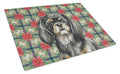Black and Tan Tibetan Spaniel Christmas PoinsettIas Cutting Board Tempered Glass Kitchen Cutting Surface, Heat Resistant Chopping, Non-Slip Feet, Food Prep & Serving