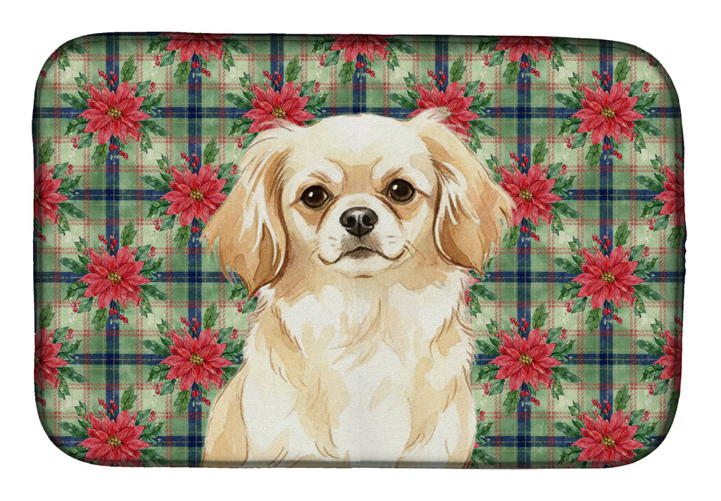 Cream Tibetan Spaniel Christmas PoinsettIas Dish Drying Mat Absorbent Dish Drying Mat Pad for Kitchen Counter Dish Drainer Mat for Countertop, 14 x 21", Multicolor
