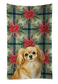 Gold Tibetan Spaniel Christmas PoinsettIas Kitchen Towel Velour Plush Front and Cotton Loop Back Machine Washable