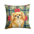 Gold Tibetan Spaniel Christmas PoinsettIas Decorative Throw Pillow 18x18 Indoor Outdoor Accent Cushion, Fabric Cover with Insert for Sofa, Bed, Porch & Living Room