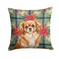 Red Tibetan Spaniel Christmas PoinsettIas Decorative Throw Pillow 18x18 Indoor Outdoor Accent Cushion, Fabric Cover with Insert for Sofa, Bed, Porch & Living Room