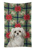 White Tibetan Spaniel Christmas PoinsettIas Kitchen Towel Velour Plush Front and Cotton Loop Back Machine Washable