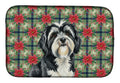 Black and White Tibetan Terrier Christmas PoinsettIas Dish Drying Mat Absorbent Dish Drying Mat Pad for Kitchen Counter Dish Drainer Mat for Countertop, 14 x 21", Multicolor