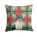 Toy Fox Terrier Christmas PoinsettIas Decorative Throw Pillow 14x14 Indoor Outdoor Accent Cushion, Fabric Cover with Insert for Sofa, Bed, Porch & Living Room