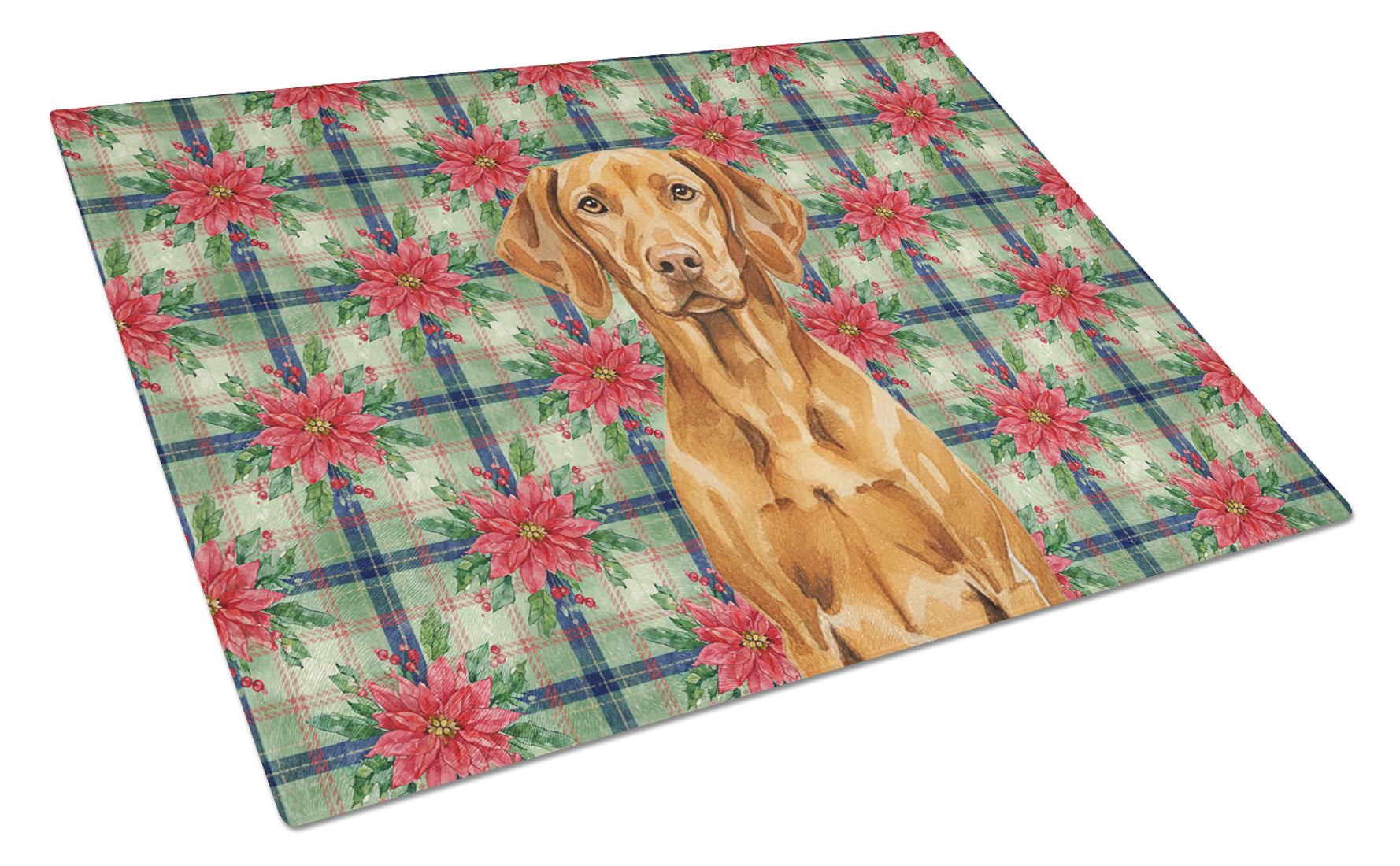 Vizsla Christmas PoinsettIas Cutting Board Tempered Glass Kitchen Cutting Surface, Heat Resistant Chopping, Non-Slip Feet, Food Prep & Serving