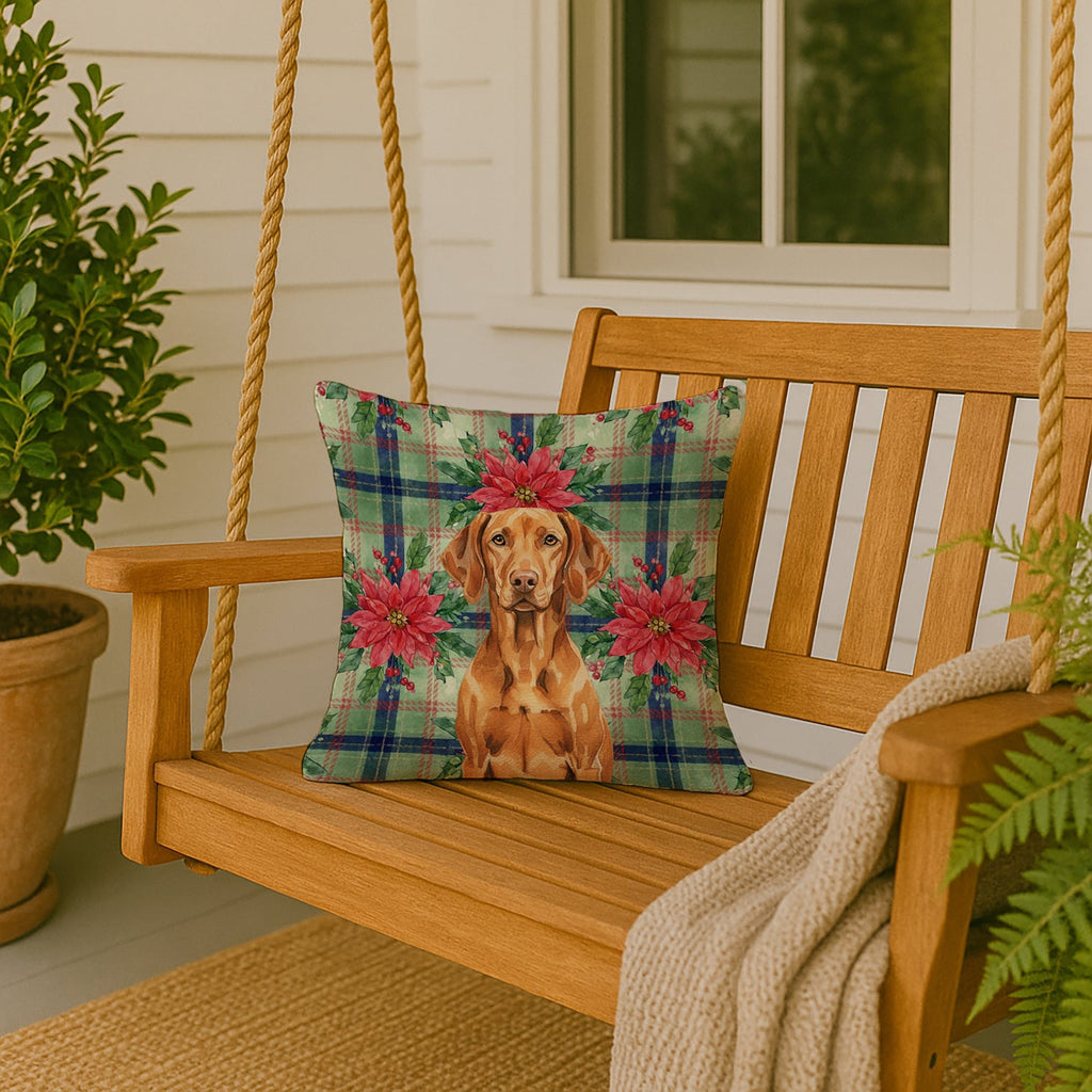 Vizsla Christmas PoinsettIas Decorative Throw Pillow 18x18 Indoor Outdoor Accent Cushion, Fabric Cover with Insert for Sofa, Bed, Porch & Living Room