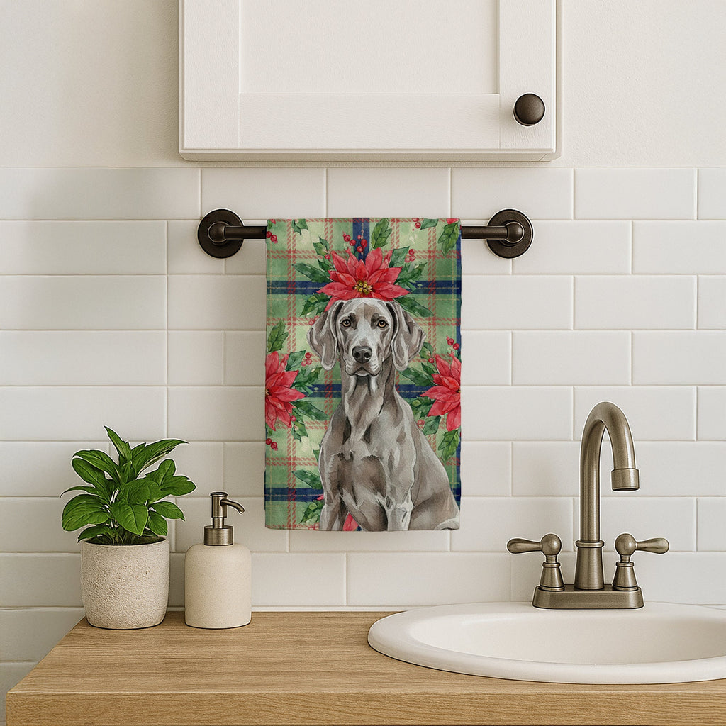 Weimaraner Christmas PoinsettIas Kitchen Towel Velour Plush Front and Cotton Loop Back Machine Washable