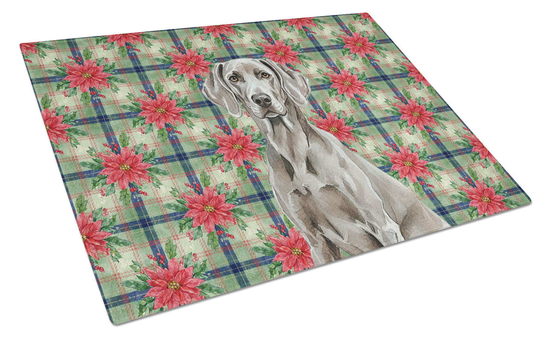 Weimaraner Christmas PoinsettIas Cutting Board Tempered Glass Kitchen Cutting Surface, Heat Resistant Chopping, Non-Slip Feet, Food Prep & Serving
