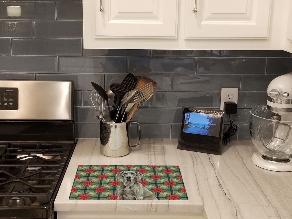Weimaraner Christmas PoinsettIas Cutting Board Tempered Glass Kitchen Cutting Surface, Heat Resistant Chopping, Non-Slip Feet, Food Prep & Serving