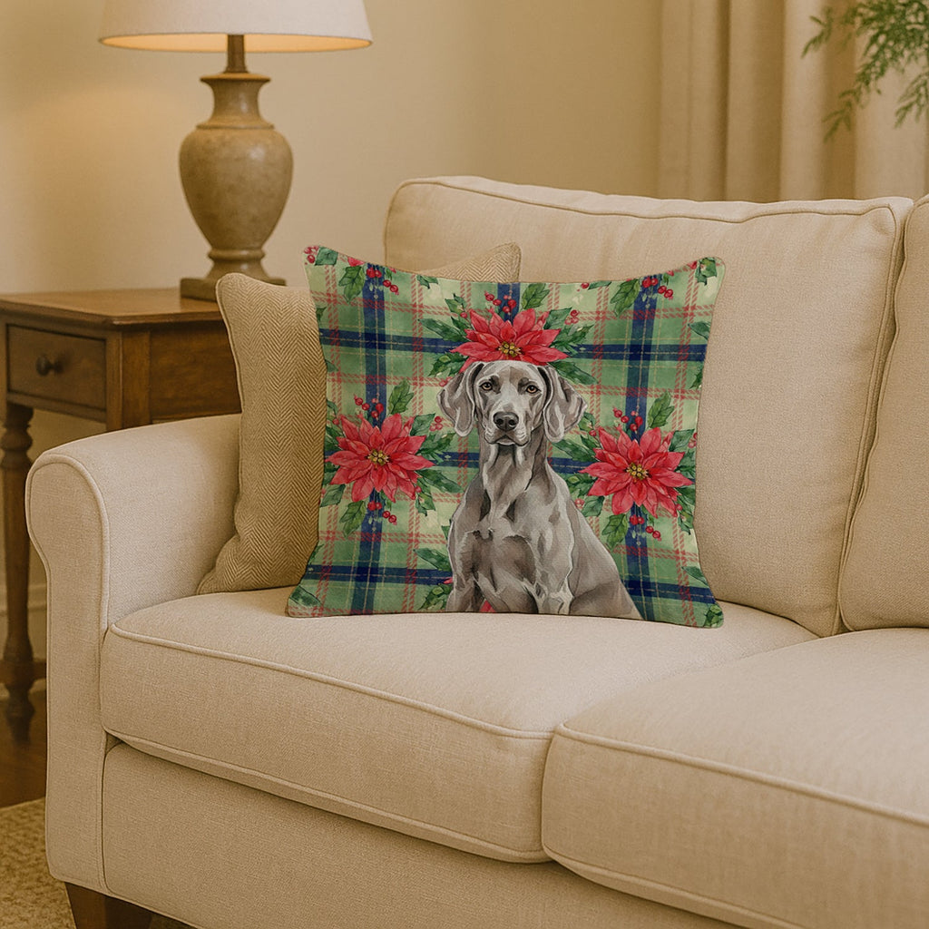 Weimaraner Christmas PoinsettIas Decorative Throw Pillow 14x14 Indoor Outdoor Accent Cushion, Fabric Cover with Insert for Sofa, Bed, Porch & Living Room