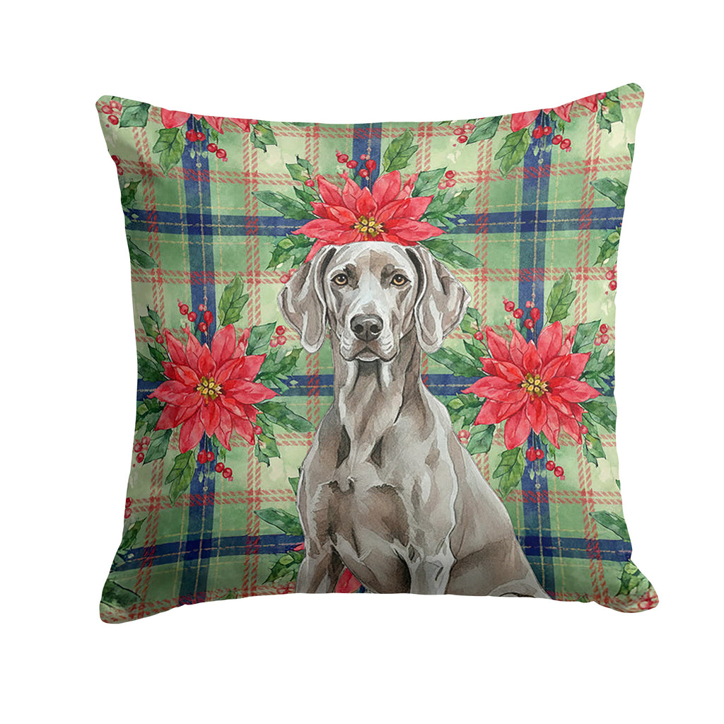 Weimaraner Christmas PoinsettIas Decorative Throw Pillow 18x18 Indoor Outdoor Accent Cushion, Fabric Cover with Insert for Sofa, Bed, Porch & Living Room