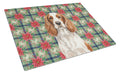 Welsh Springer Spaniel Christmas PoinsettIas Cutting Board Tempered Glass Kitchen Cutting Surface, Heat Resistant Chopping, Non-Slip Feet, Food Prep & Serving