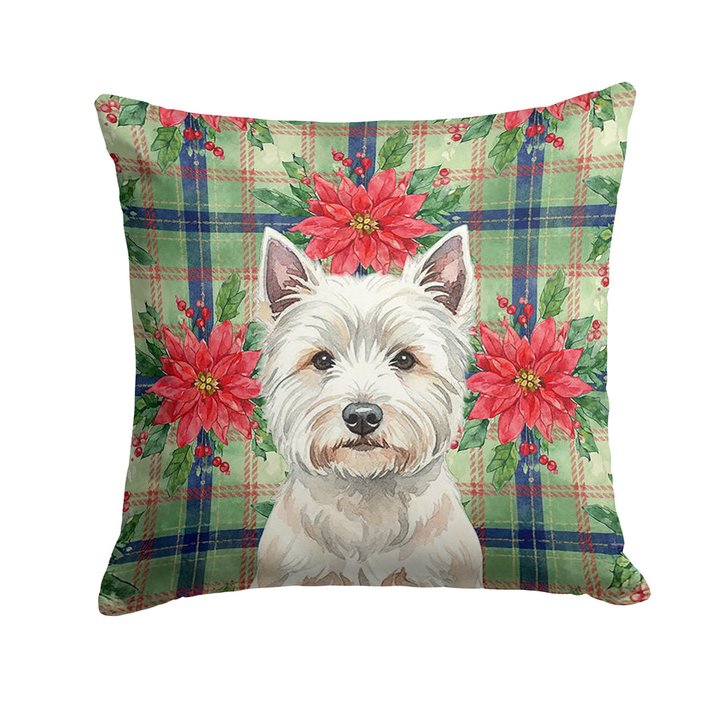 Westie Christmas PoinsettIas Decorative Throw Pillow 18x18 Indoor Outdoor Accent Cushion, Fabric Cover with Insert for Sofa, Bed, Porch & Living Room