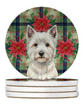 Westie Christmas PoinsettIas Large Sandstone Coasters Pack of 4 Absorbent Round Coasters Decor Gifts for Men or Women, 4 in, Multicolor